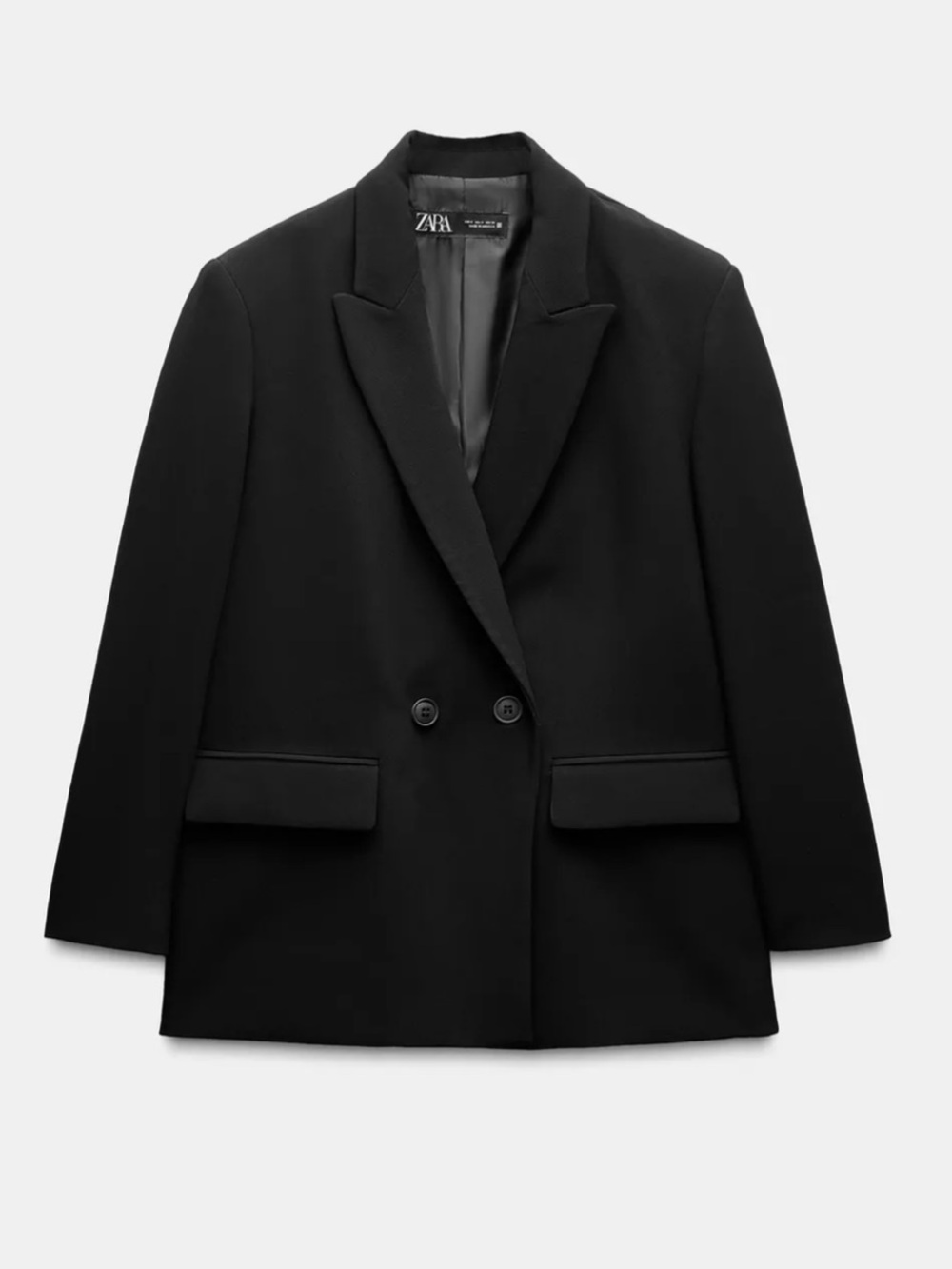 Zara Black Double-Breasted Tailored Blazer